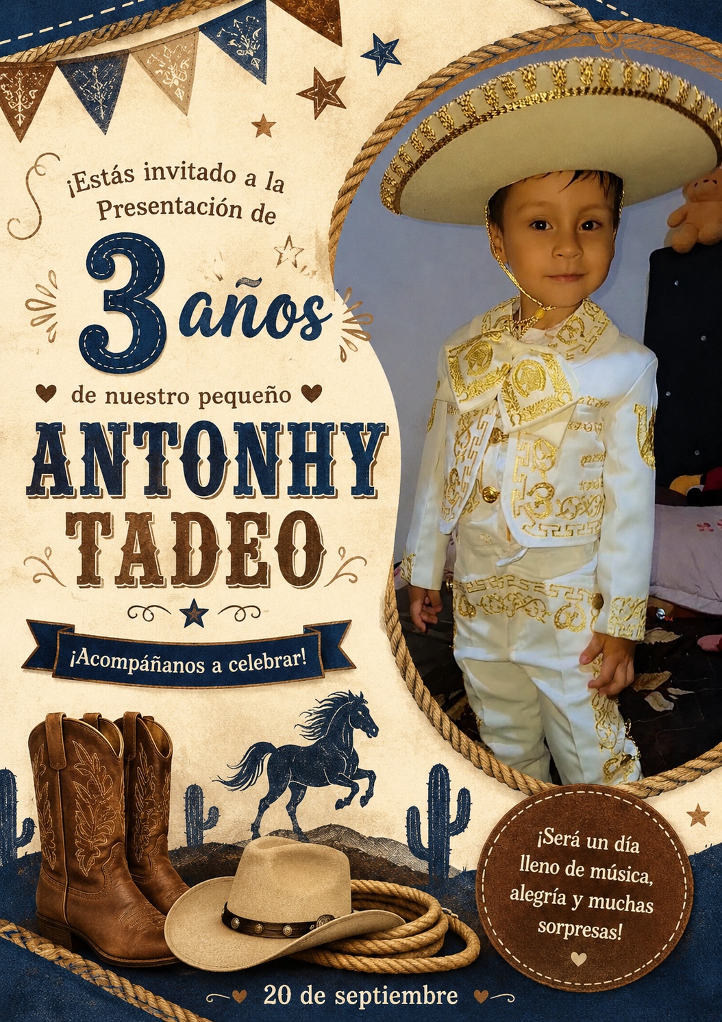 Portada de la invitación de Antonhy Tadeo